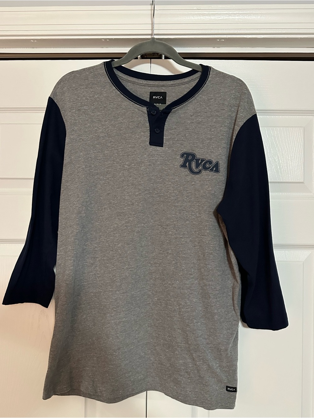 RVCA Grey Body Navy Raglan Henley Baseball Tee Long Sleeve